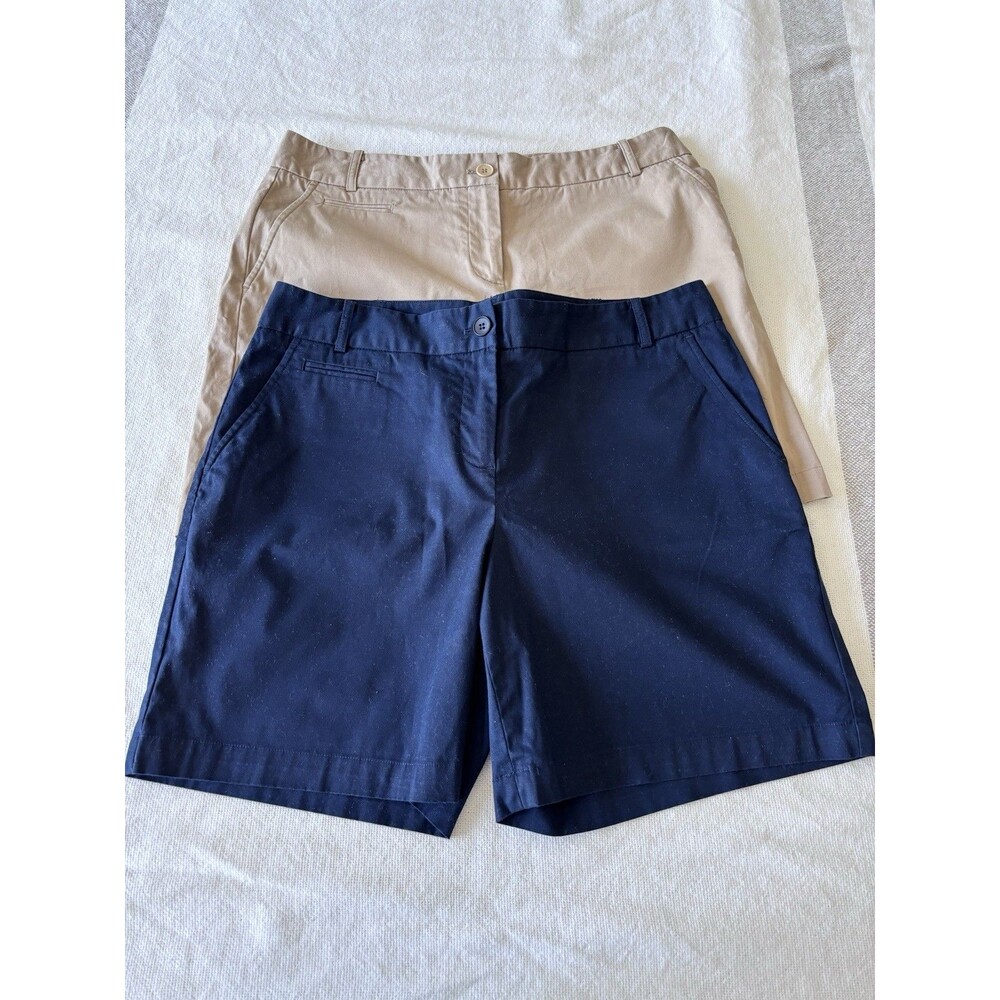 Talbots Relaxed Chino Shorts (2 pairs) Size 10 — Indigo Blue / Khaki Tan